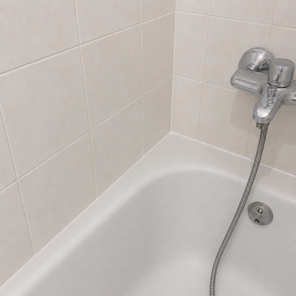 Joint de baignoire refait à neuf, silicone blanc et net
