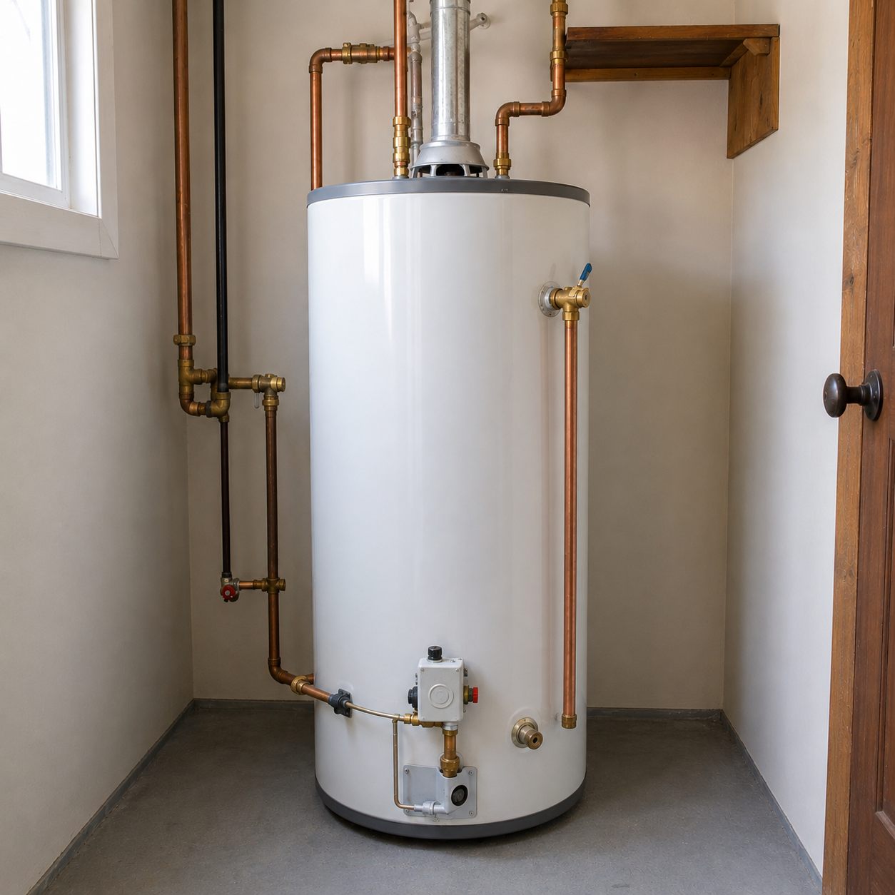 Chauffe-eau neuf installé proprement avec raccords soignés