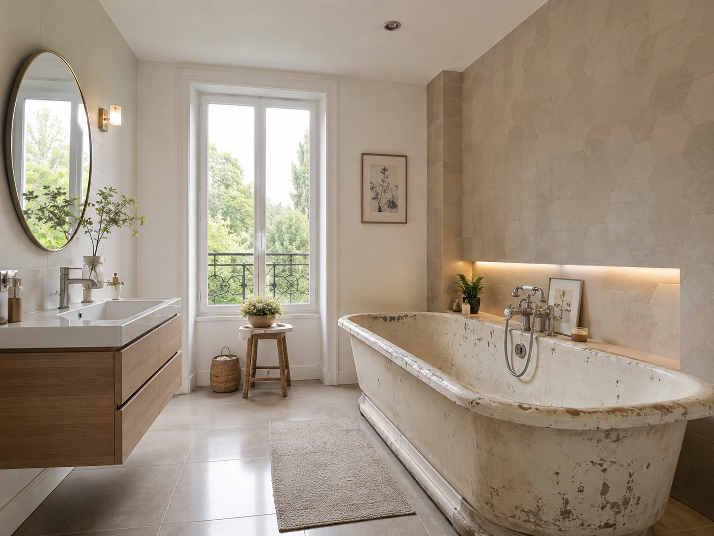 Ancienne baignoire vétuste avant transformation en douche